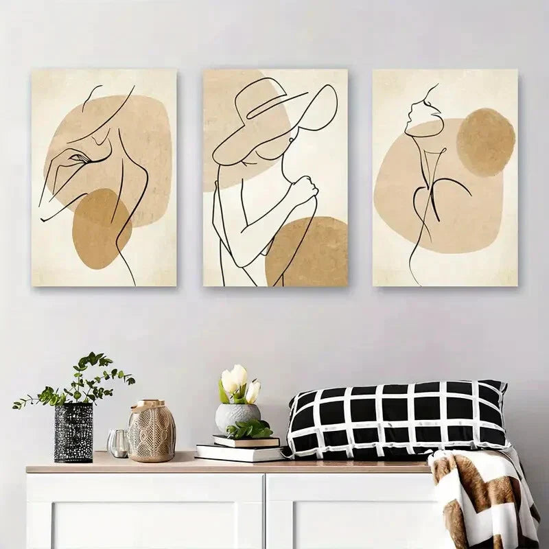 3pcs Minimalist Line Art Woman Modern Metal Print Ready to Hang Art