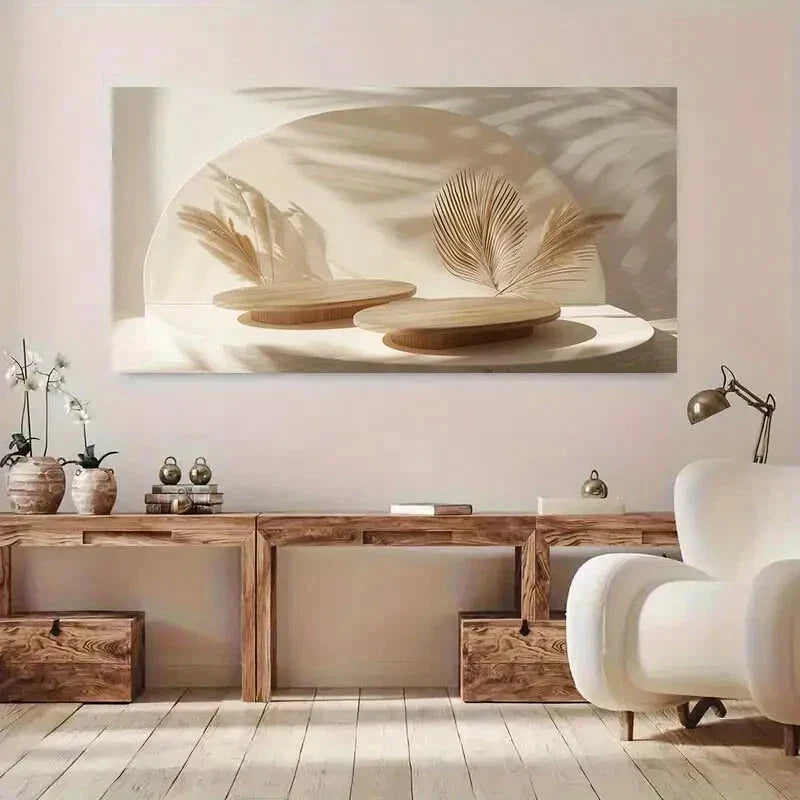 Wooden Elements & Soft Lighting Wall Art Canvas Office Home Room Framed 120x60cm