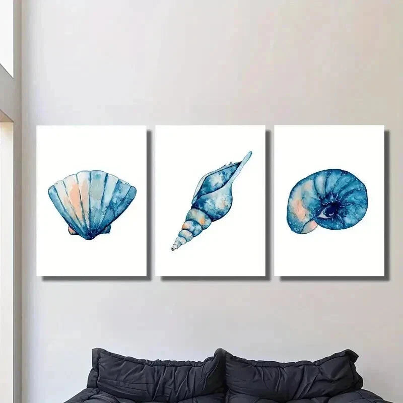 3pcs Seashell Conch Snail Shell Marine Life Wall Art Set Canvas Framed 40x60cm - High Quality Print 100% Australian Made Wall Canvas Ready to Hang