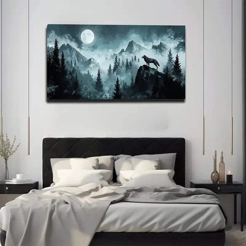 Scale Moonlit Mountain Wall Art canvas office home room framed 120x60cm