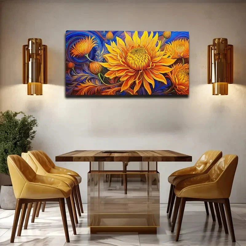 Large Yellow Flower Wall Art Canvas Office Home Room Framed 80x45cm