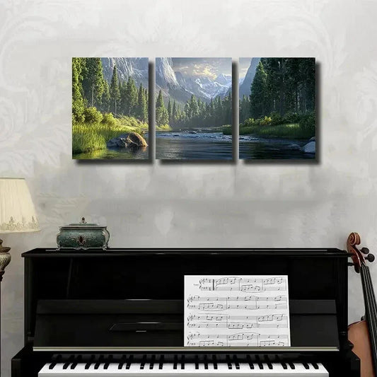 3pcs Mountain Stream Triptych Decor Wall Art Set Canvas Framed 40x60cm - High Quality Print 100% Australian Made Wall Canvas Ready to Hang
