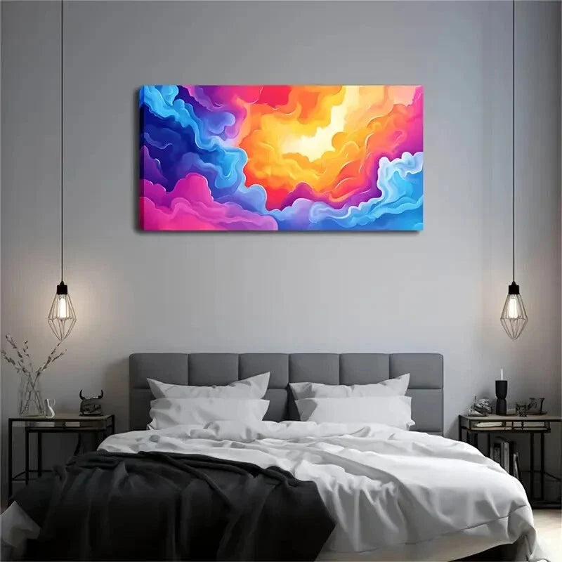 Fluid Shapes Orange Blue Pink Wall Art Canvas Office Home Room Framed 120x60cm