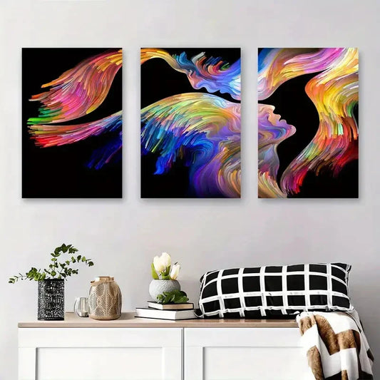 3pcs Vibrant Abstract Love Colorful Face Portrait Metal Print Ready to Hang Art