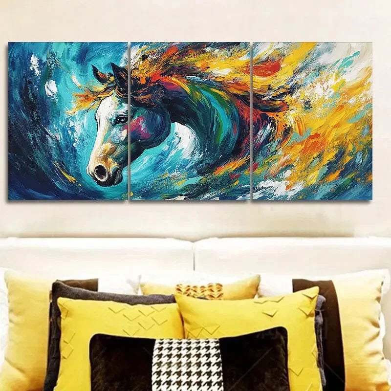 3pcs Colorful Horse Bright Shine Perfect Wall Art Set Canvas Framed 40x60cm - High Quality Print 100% Australian Made Wall Canvas Ready to Hang