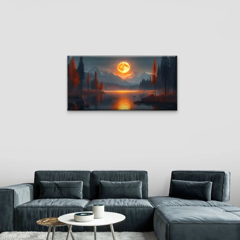 Moon Lake Mountains Wall Art Canvas Office Home Room Framed 120x60cm