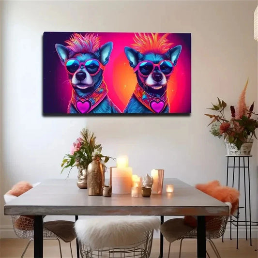 Cool Dog With Fashion Glasses Wall Art Canvas Office Home Room Framed 80x45cm