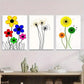 3pcs Colorful Flowers with Black Accents Metal Print Ready to Hang Art