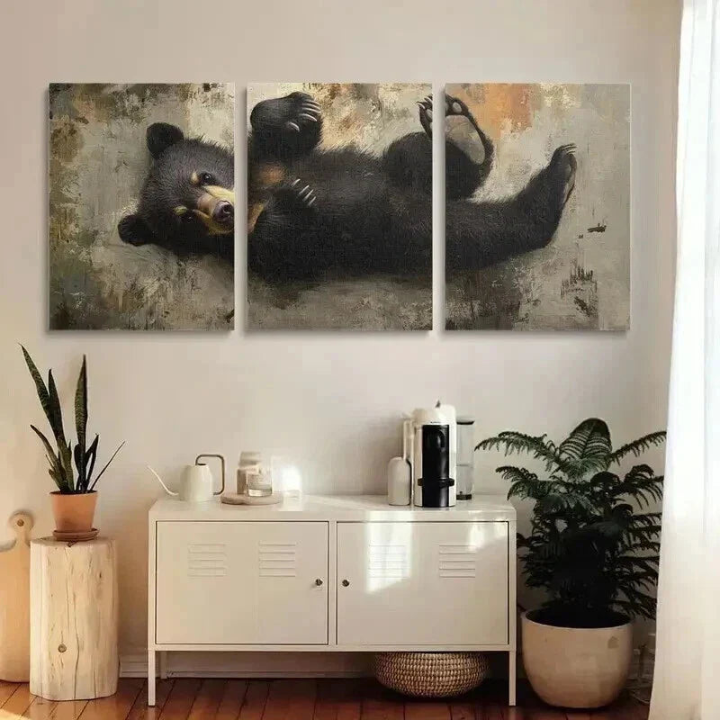 3pcs Bear Design with Golden Accents Wall Art Set Canvas Framed 40x60cm - High Quality Print 100% Australian Made Wall Canvas Ready to Hang