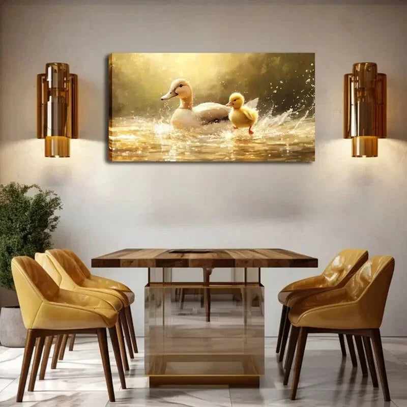 Ducks with Flatter Charming Wall Art Canvas Office Home Room Framed 80x45cm