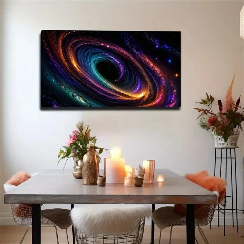 Vibrant Swirling Nebula Design Wall Art Canvas Office Home Room Framed 120x60cm
