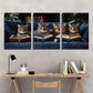 3pcs Modern Glam Cat Reading Books Metal Print Ready to Hang Art
