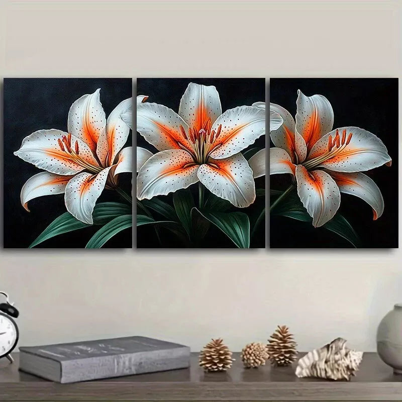 3pcs  Framed Canvas Wall Art - Lilies Design Wall Art Set Canvas Framed 40x60cm - High Quality Print 100% Australian Made Wall Canvas Ready to Hang
