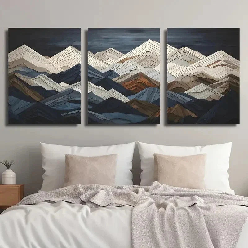3pcs White Geometric Mountains Landscape Wall Art Set Canvas Framed 40x60cm - High Quality Print 100% Australian Made Wall Canvas Ready to Hang