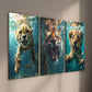 3pcs Cheetah Tiger Lion Swimming Wall Art Set Canvas Framed 40x60cm - High Quality Print 100% Australian Made Wall Canvas Ready to Hang