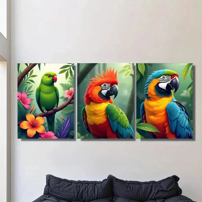 3pcs Colorful Parrot Tropical Bird Metal Print Ready to Hang Art