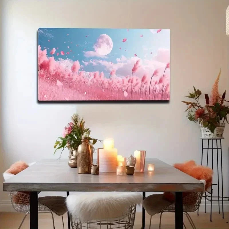 Petals & Moonlit Sky Meadow Wall Art Canvas Office Home Room Framed 120x60cm