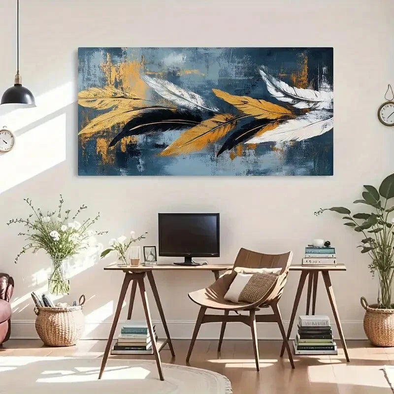 Feather Wall Deco Modern Wall Art Canvas Office Home Room Framed 120x60cm
