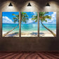 3pcs Two Palm Trees, Clear Blue Seawater Metal Print Ready to Hang Art