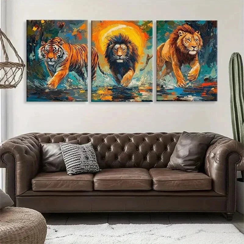 3pcs Ferocious Jungle Predators Fear Perfect Wall Art Set Canvas Framed 40x60cm - High Quality Print 100% Australian Made Wall Canvas Ready to Hang