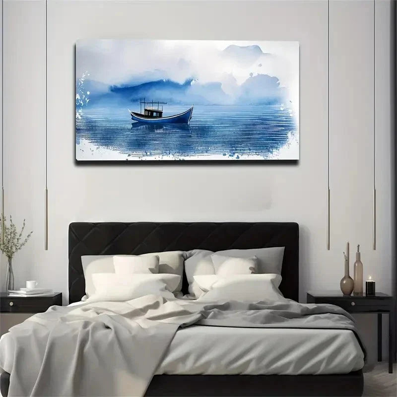 Tranquil River Scene Wall Art Canvas Office Home Room Framed 80x45cm
