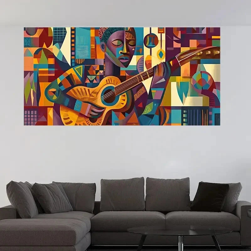Contemporary Guitarist Wall Art Canvas Office Home Room Framed 80x45cm