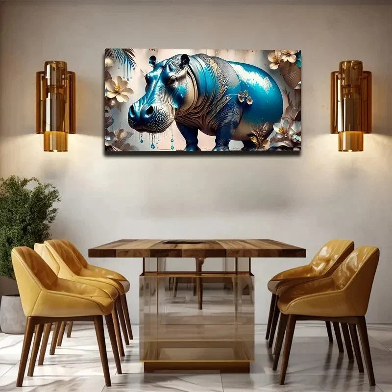 Good-Looking Hippo Wall Art Canvas Office Home Room Framed 120x60cm