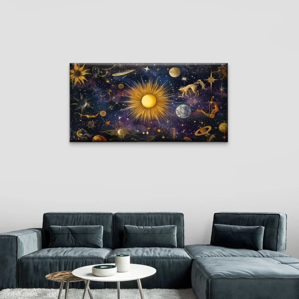 Sunlight Planets Stars Wall Art Canvas Office Home Room Framed 120x60cm