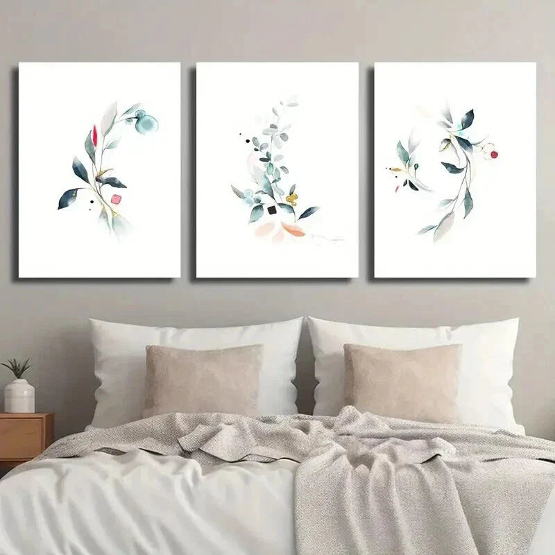 3pcs Abstract Flowers in Watercolor Style Wall Art Set Canvas Framed 40x60cm - High Quality Print 100% Australian Made Wall Canvas Ready to Hang