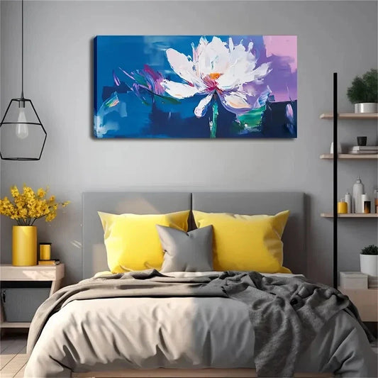 Watercolor Blooming White Flow Wall Art Canvas Office Home Room Framed 120x60cm