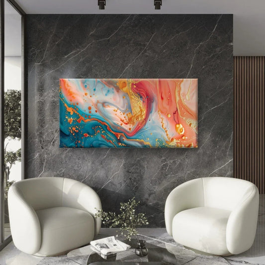 Abstract Whirls Colorful Marble Wall Art Canvas Office Home Room Framed 80x45cm