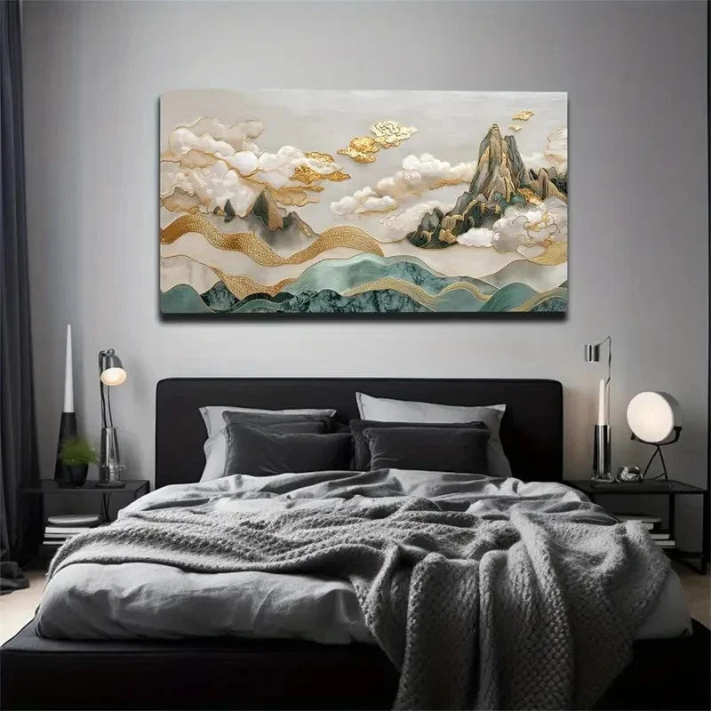Golden Lines & Pastel Tones Wall Art Canvas Office Home Room Framed 80x45cm