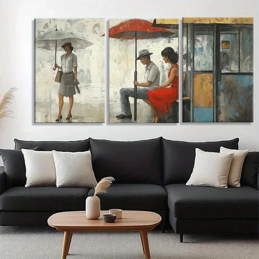 3pcs Retro Urban Romance Love Story Vibe Perfect Wall Art Set Canvas Framed 40x60cm - High Quality Print 100% Australian Made Wall Canvas Ready to Hang