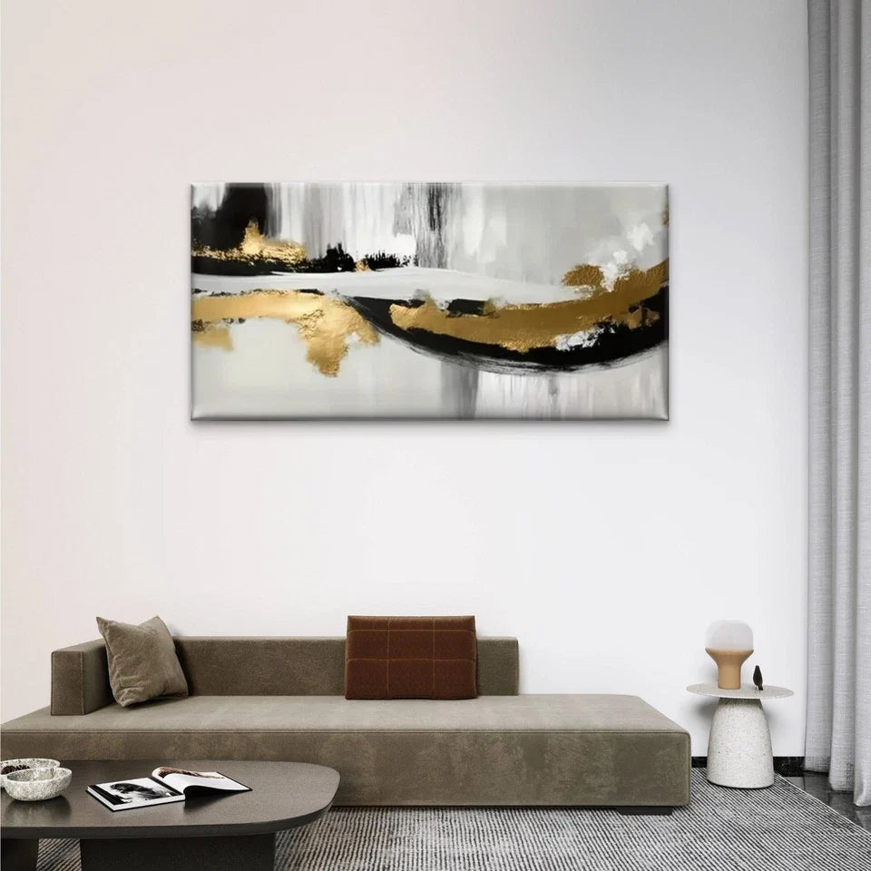 Black & Golden Swirl Design Wall Art Canvas Office Home Room Framed 120x60cm