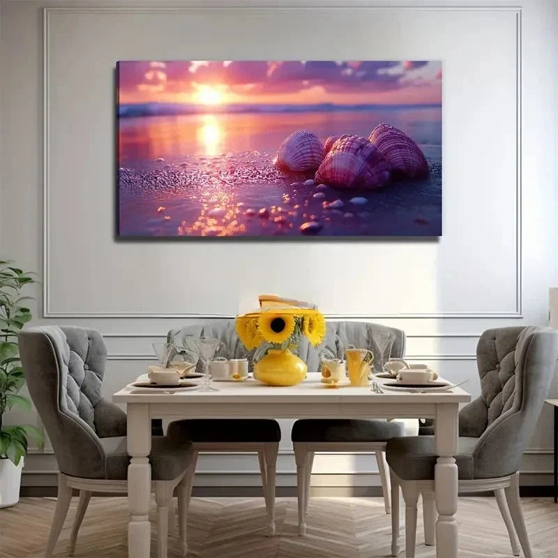 Conch Sunrise Suitable Wall Art Canvas Office Home Room Framed 80x45cm