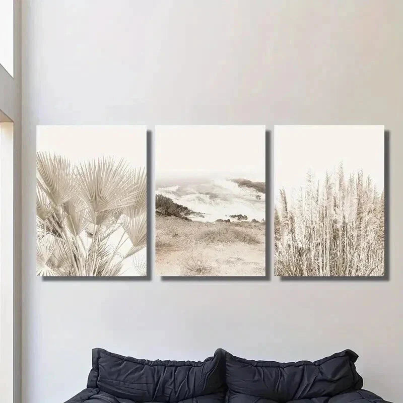 3pcs Beach Coast & Rhododendron Plant Wall Art Set Canvas Framed 40x60cm - High Quality Print 100% Australian Made Wall Canvas Ready to Hang