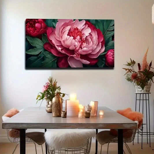 Vibrant Pink And Red Floral Wall Art Canvas Office Home Room Framed 80x45cm