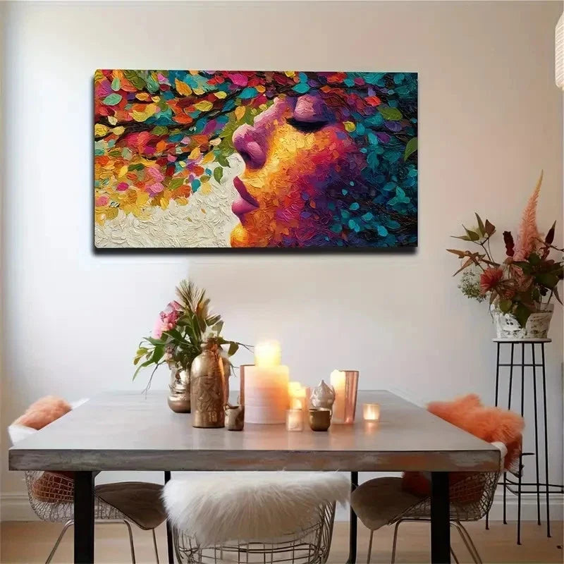 Large Abstract Leaf Face Modern Wall Art Canvas Office Home Room Framed 80x45cm