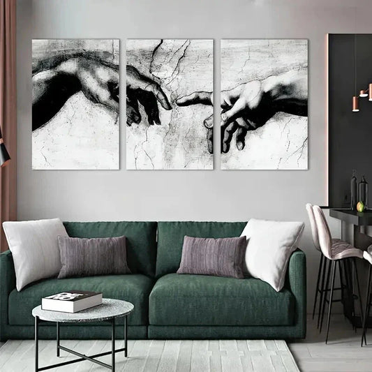 3pcs Modern Black and White Hand Decor Wall Art Set Canvas Framed 40x60cm - High Quality Print 100% Australian Made Wall Canvas Ready to Hang