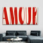 Red Typography "AMOUR" Wall Art Canvas Office Home Room Framed 120x60cm