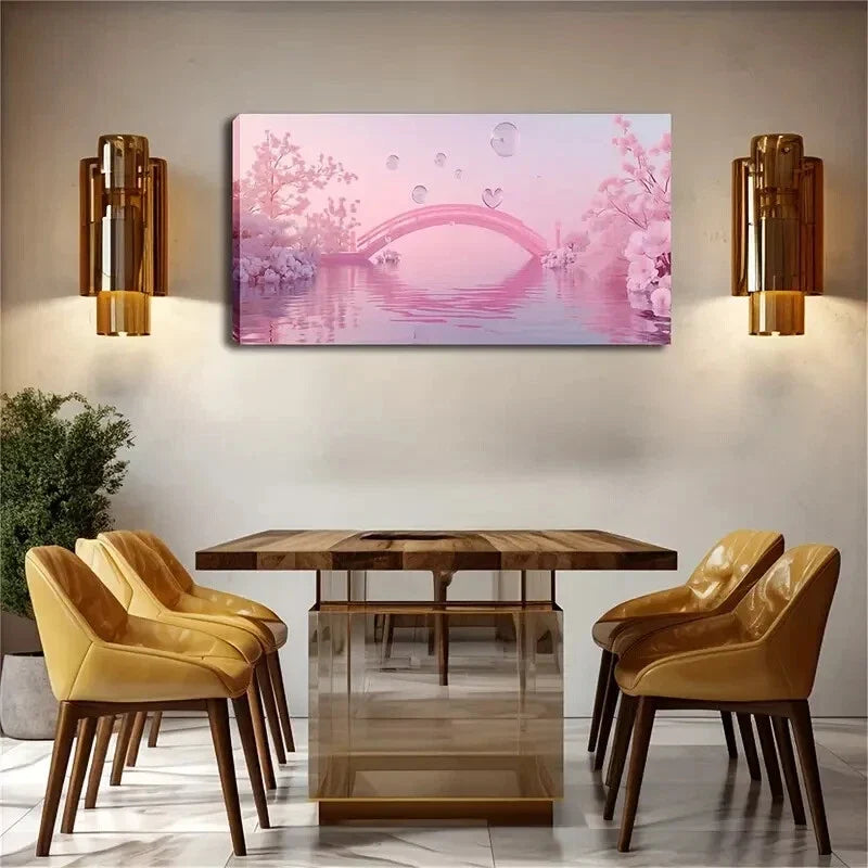 A Pink Arch Bridge Across Wall Art Canvas Office Home Room Framed 120x60cm