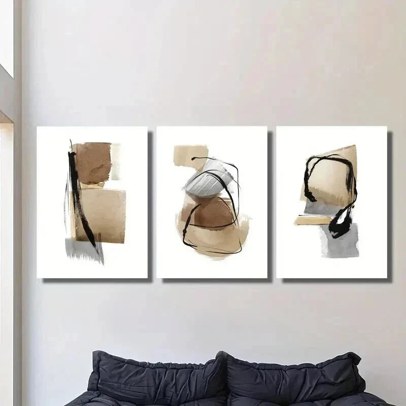 3pcs Abstract Brown Grey Black Painting Wall Art Set Canvas Framed 40x60cm - High Quality Print 100% Australian Made Wall Canvas Ready to Hang