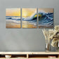3pcs Sunset Beach Vibrant Blue Waves & Yellow Metal Print Ready to Hang Art