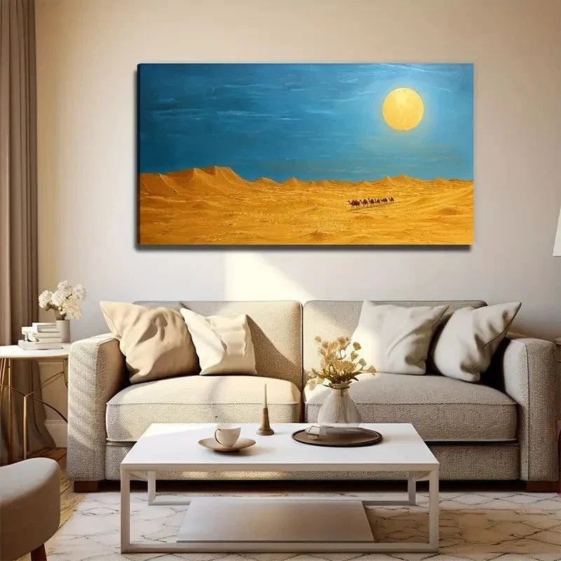 Camels In The Desert Wall Art Canvas Office Home Room Framed 80x45cm