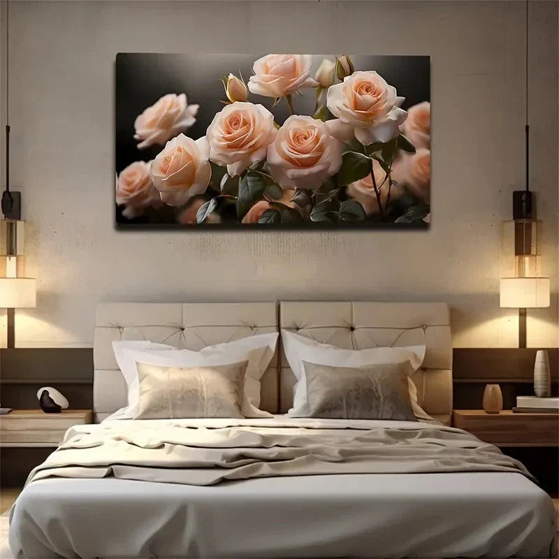 A Group Of Pink Roses Wall Art Canvas Office Home Room Framed 120x60cm