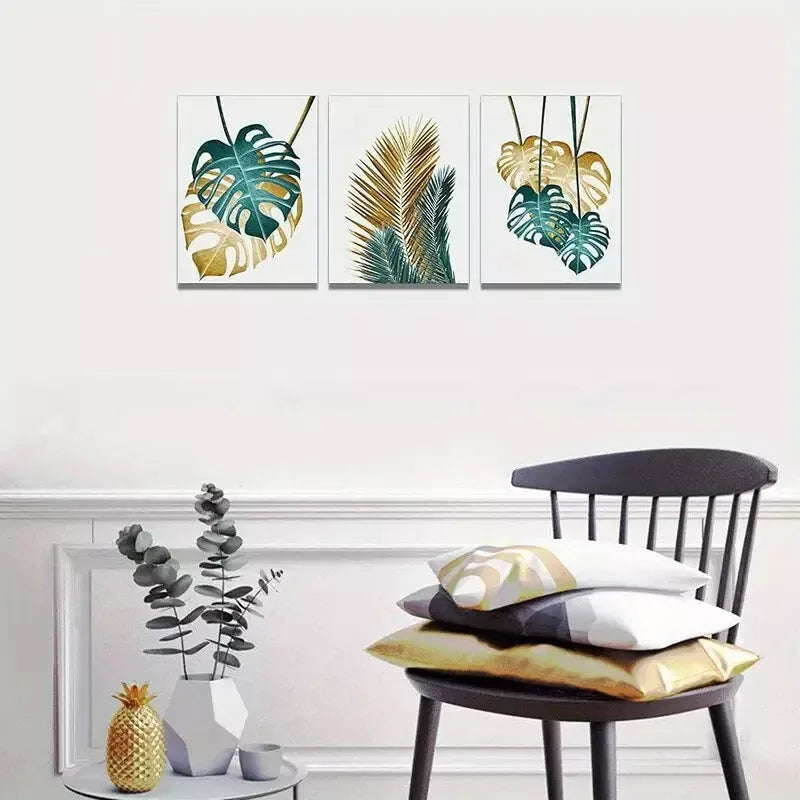 3pcs Abstract Painting Leaf Canvas Framed 40x60cm - High Quality Print 100% Australian Made Wall Canvas Ready to Hang