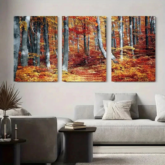 3pcs Colorful Fall Leaves and Trees Nature Metal Print Ready to Hang Art