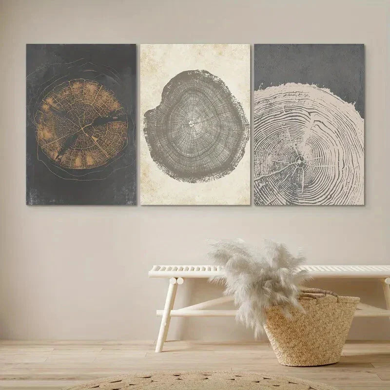 3pcs Pastel Grunge Wood Tree Rings Abstract  Wall Art Set Canvas Framed 40x60cm - High Quality Print 100% Australian Made Wall Canvas Ready to Hang