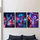 3pcs City Night Scene under Neon Lights Wall Art Set Canvas Framed 40x60cm - High Quality Print 100% Australian Made Wall Canvas Ready to Hang