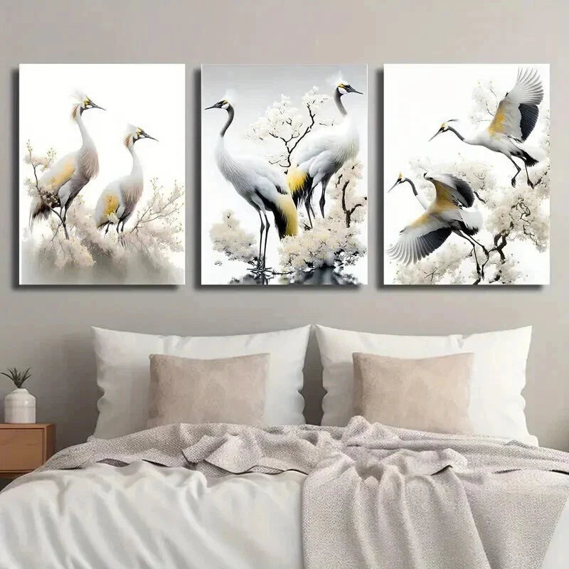 3pcs Japanese Red Crowned Crane Decor Wall Art Set Canvas Framed 40x60cm - High Quality Print 100% Australian Made Wall Canvas Ready to Hang
